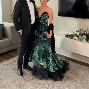 Elegant Jungle Inspired Strapless Gown